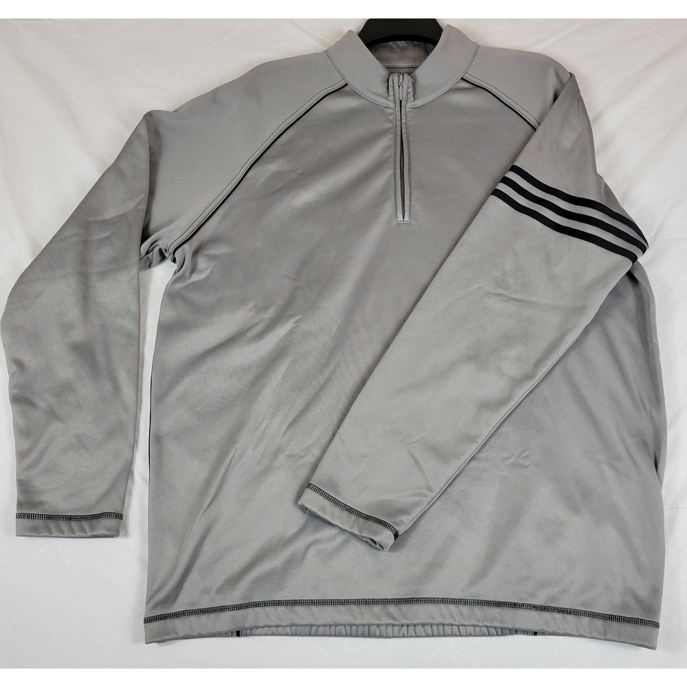 Adidas Golf Mens Gray 1/4 Zip Pullover 3-Stripe Performance Sweatshirt Large